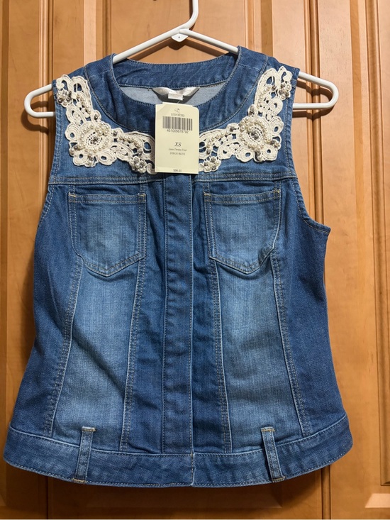 Boston Proper Jackets & Blazers - Boston Proper Blue Denim Vest with Cream Lace Trim